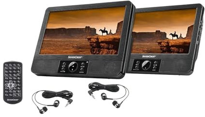 Silvercrest Tragbarer DVD Player mit 2X 22,7 cm (9'') Bildschirmen, Schwarz, DVD, CD, USB, Auxiliary, 22,7 cm (9'') LCD LED, Portable_Video_DISC_Player, Kfz-kompatibel