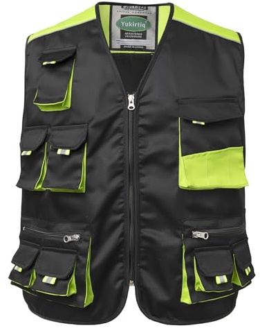 Yukirtiq Gilet de Travail d'Extérieur Multi-poches pour Homme Manteau sans Manche de Travail Gilet de Montage Vêtements de Travail Gilet sans Manches, Noir, XXL