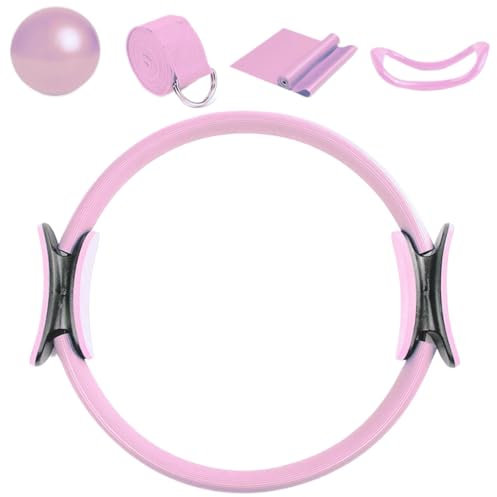 Yoging-ringkombination – pilates-cirkel, femdelat set, stretching-hjälpbälte, gymnastikrörboll | pilatesring, träningsboll, motståndsband, stretchbälte, träningsband för kvinnor