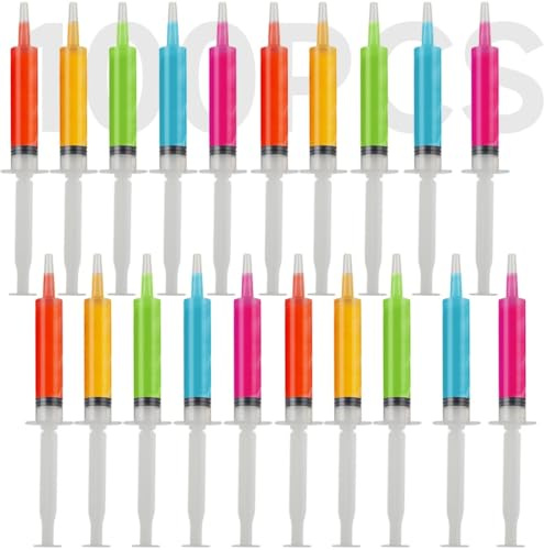 100 jeringas de 20 ml con tapas de punta, plástico reutilizable para chupitos de gelatina, ideal para despedidas de soltera, Halloween, fiestas de Navidad y más usos divertidos para fiestas