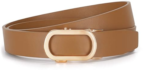 JasGood Ceinture à cliquet en cuir pour femme, ceinture en cuir automatique de 3,1 cm de largeur pour jeans avec boucle coulissante dorée, marron foncé, L:115cm(Taillengröße 86-95cm)