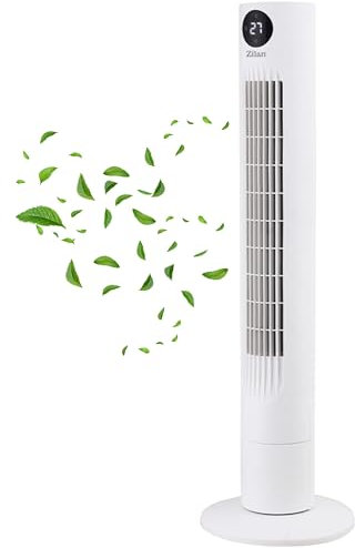 Zilan Turmventilator sehr leise mit Kühlung Standventilator energiesparend Säulenventilator mit Fernbedienung 3 Modi Ventilator Oszillierend 12h Timer LED-Display Tower Fan Aircooler Bodenventilator