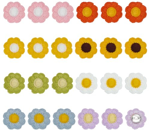 FINGERINSPIRE 24Pz Spilla da Bavero a Forma di Fiore All'Uncinetto Diametro 40mm 8 Colori Spilla a Forma di Fiore Lavorata a Maglia All'Uncinetto Fatta a Mano per Cappotto, Cappello, Maglione, Vestiti