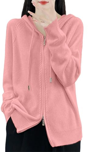 Générique Cardigan Femme à Capuche Zippé – Gilet Tricoté Épais Oversize en Maille Chaude – Pull Femme Automne Hiver Décontracté pour Bureau, Voyage, Sorties