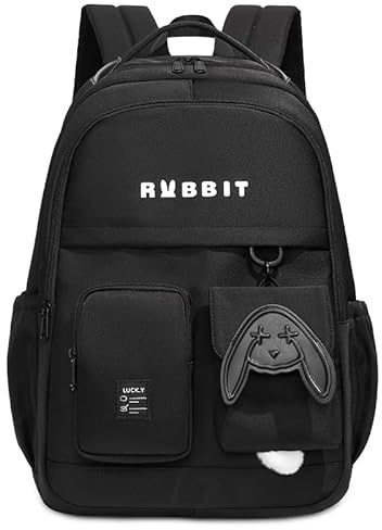 Amythe Schultasche Teenager Mädchen 10-18 Jahre, Junior Schule Rucksack Gymnasium Oberstufe mit Mini-Portmonee für 15.6 Zoll Laptop, Wasserdicht Casual Schulranzen für Schule & Freizeit, Schwarz