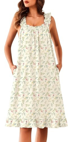 Ekouaer Sleeveless Comfort Night Gown with Pockets Ruffle Tank Sleep Dress