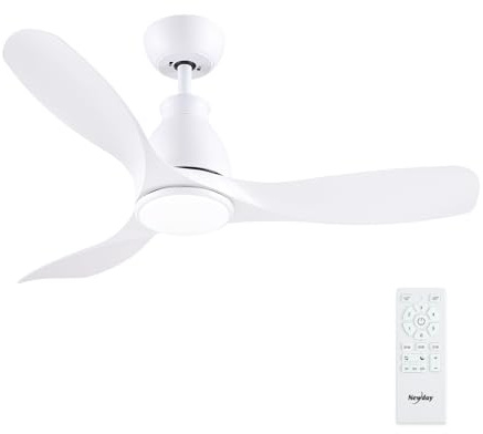 Newday Ventilatori Soffitto Bianco Reversibile, 106cm Ventilatore Soffitto con Luce e Telecomando, Lampadario con 3 Pales, Pale da Soffitto Silenzioso con Dimmer Senza Passaggi, Modalità 7 Velocità
