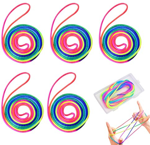 Lot de 5 torsions à doigts avec boîte de rangement transparente, jeu de fils Finger Twist de 160 cm de long, doux et résistant à l'abrasion, jeux de fils pour interaction familiale, idéal comme petit