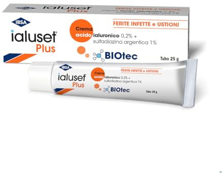 ialuset Plus Crema 25g - Per il trattamento di ferite infette e ustioni, con acido ialuronico ad azione idratante e sulfadiazina argentica che protegge dalla contaminazione batterica