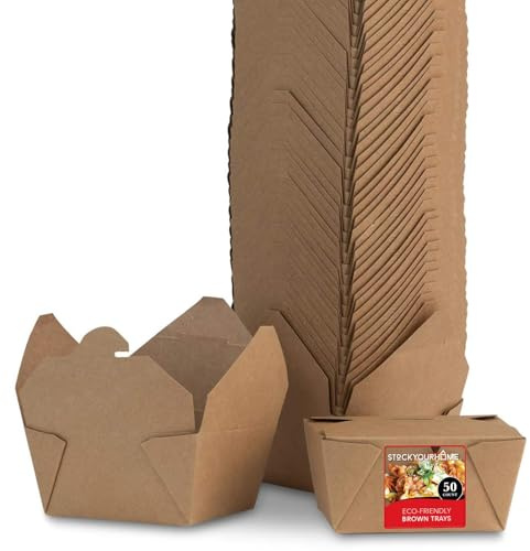 Stock Your Home Take Out Food Containers Microwaveable Kraft Brown Take Out Boxes 30 oz (50 Pack) Leak and Grease Resistant for Restaurant, Catering and Party