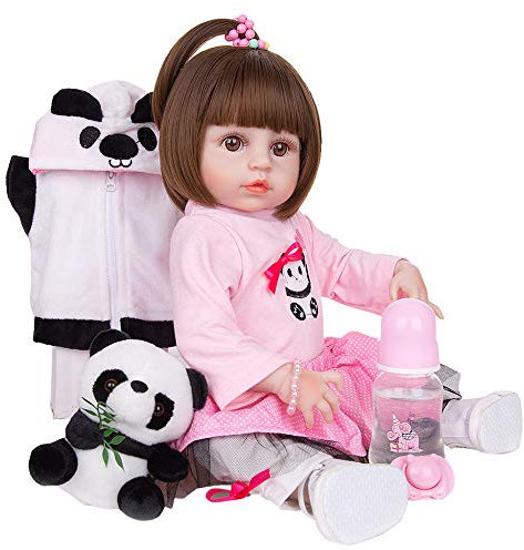 YIHANGG 19 Zoll Reborn Babys Mädchen Cosplay Panda Vollsilikon Vinyl 48cm Reborn Baby Dolls Lebensechte Babypuppen Kann Kleinkind Geburtstagsgeschenke Baden