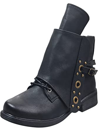 ticticlily Stivali Donna Invernali Scarpe con a Tubo Basso Tacchi bassi Grosse Stivali Casual Scarpe da Donna Scarpe da Passeggio Stivali da Equitazione Nero 38 EU
