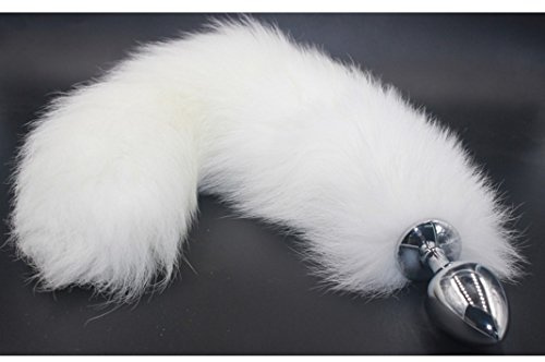 Plug anale a coda di volpe, lungo, sex toy, in acciaio inox, set (piccolo, medio, grande), plug anale in metallo, per principianti, uomini, donne, sexy, colore bianco ((M)