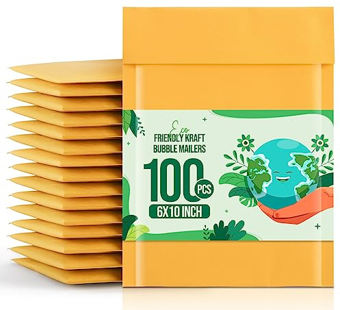Fuxury Bubble Mailer 6x10 100 Pack Kraft Padded Envelopes Usable Size 6x9 Kraft Bubble Envelopes for CDs, Video Games, Book Thick Padded Mailers #0 Small Yellow