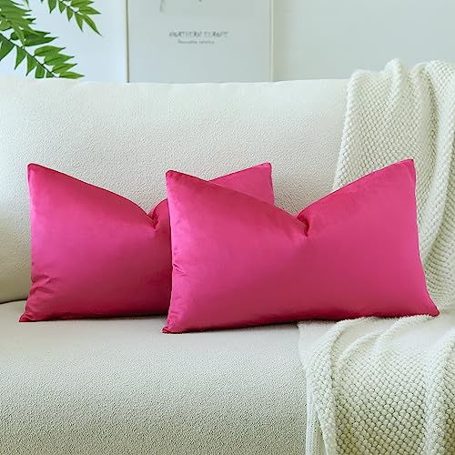 JOTOM Samt Kissenbezug Kissenhülle Sofakissen Dekokissen Kissenbezüge für Sofa Wohnzimmer Schlafzimmer 2er Set 30x50 cm Rosa Rot
