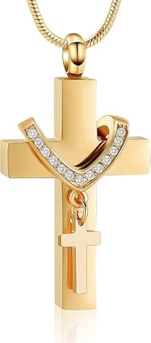 VCCWYQK Collier urne funéraire en acier inoxydable pour cendres en forme de croix pour homme et femme, taille unique, Acier inoxydable, Pas de gemme