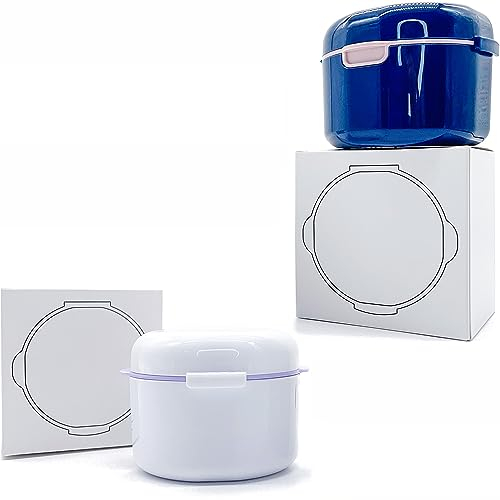 Prothese Box Container Behälter Zahnspangendose - 2 Stück Reinigungsset für Prothesen Spangendose mit Sieb Zahnprothesenbox für Falsche Zähne Lagerung Reinigung (Weiß,Blau)