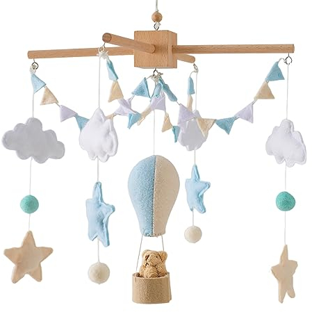 Herfair Mobile Baby Hölz Babybett Mobile Baby Windspiel mit Filzbällen Wolke und Stern Babyzimmer Mobile Baby Heißluftballon Neugeborene Jungen Mädchen Anhänger (Farbige Flaggen)
