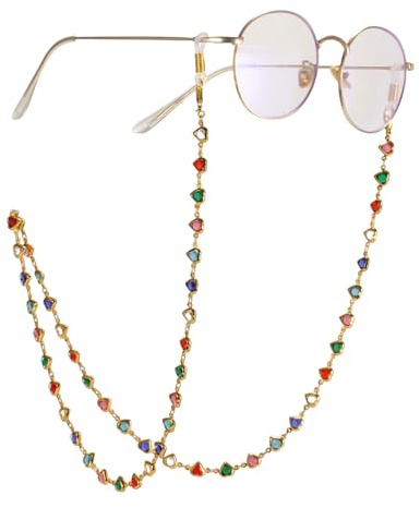 TEAMER Chaîne de lunettes en forme de cœur coloré - Chaîne de lunettes de lecture en forme de cœur noir - Bracelet de lunettes - Bijou bohème pour femme et homme, Cœur coloré -