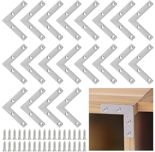 20 Stück L Form Winkelverbinder 50x50 mm Metallwinkel 90 Grad Eckwinkel Edelstahl Winkelverbinder, L Förmiger Rechtwinkliger Eckverbinder Winkeleisen, Flachverbinder Eckhalterungs L Halterung Ecke