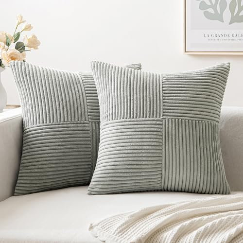 MIULEE 2er Set Kissenbezug 40x40cm Hellgrau Kissenhülle Kissenbezüge Sofakissen Dekokissen Boho Couchkissen Kord Dekorative Zierkissenbezug für Sofa