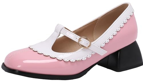 ZaKoonaC Escarpins Mary Jane élégants pour femme avec talon bloc et bout rond, Rose, 45 EU