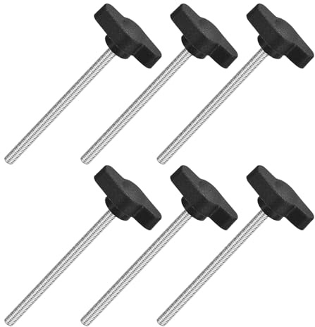 QUARKZMAN 6pz Manopole ad Alette a T a Farfalla, Manopola Serraggio Vite M4 x 60mm Filettatura Maschio Viti Acciaio Inossidabile 304 Maniglia 27mm Dia per Sostituzione Manopola, Nero