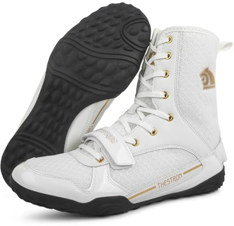 Men's Professional Boxing Wrestling Shoes Breathable Fighting Training Boots Male Combat Shoes Man High Top Fitness Sports Sneakers (666 White,11.5)