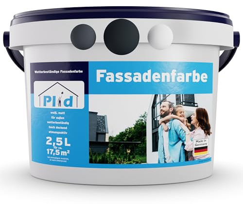 Plid® – fasadfärg utomhus antracitgrå – 2,5 l [Väder och UV-beständig] – högkvalitativ färg för murverk, husvägg, betong och källarvägg – basfärg – väggfärg – väggfärg grå – tillverkad i Tyskland