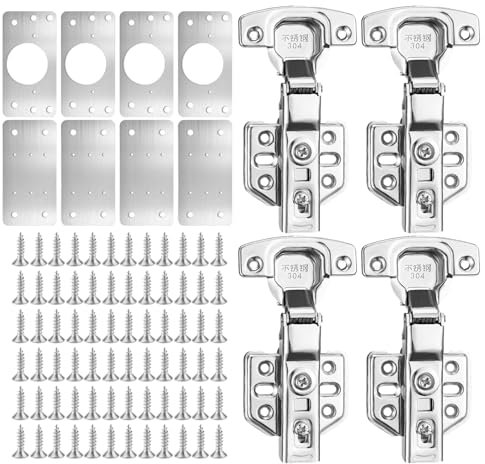 12 Pezzi Cerniere per Ante Cucina con 4 Cernieri e 8 Piastra Riparazione Cerniera Ante Sono Adatti per Armadi Mobili Cassett Porta Cucina
