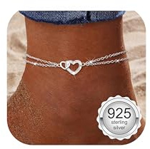 Milacolato Fußkettchen für Damen, Fussketten für Frauen Silber 925 Zierlich Herz Verstellbar Wasserdicht Fußkette Silber Sommer Strand Schmuck