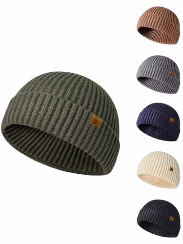 Yutdeng Gorro Dockers Hombre Gorros Invierno Beanie Retro Gorro de Lana Suave Cálido Gorras Corto Pescador con Borde Ajustable Docker Hat Sombrero de Punto Unisex Gorra Mujer Invierno,Verde
