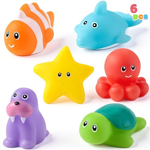 JOYIN - 6 Giocattoli da Bagno Animali Marini, Sigillati senza Fori & Antimuffa, Giocattoli d'Acqua Morbidi e Atossici per Bambini, Spremibili e Galleggianti, Ideali per Vasca e Piscina