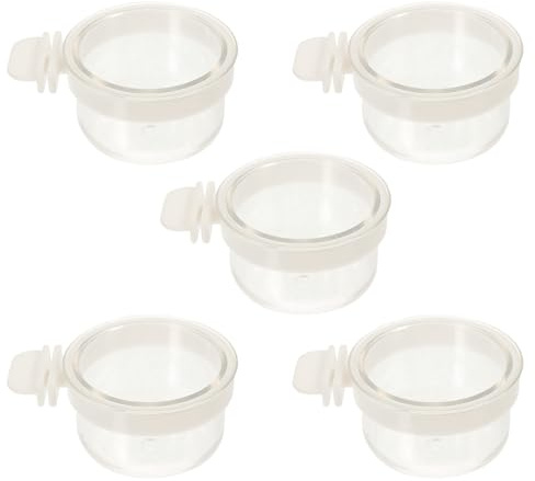 CVUTOVO 5pcs Acrylic Parrot Cage Feeder Bowls Hanging Bird Food Containers with Egg Yolk Rice Holder and Health Grit Cup for Household Bird Feeding
