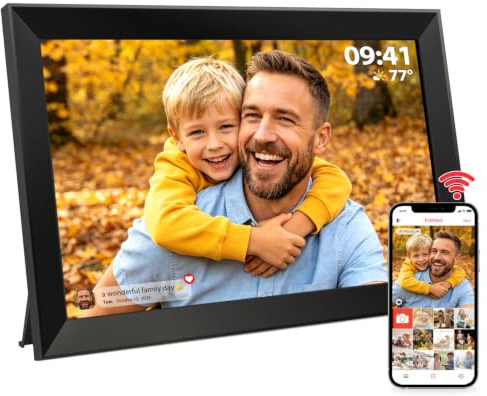 Frameo Digital Photo Frame WiFi 10.1 in, 1280x800 Touchscreen, 32GB, Black | Frameo Digital Picture Frame WiFi with HD IPS Display, Auto-Rotate, Share Videos/Photos via Frameo App, Gifts for Men Women