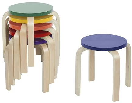 ECR4Kids Bentwood Stackable Stools, 12in Seat Height, Classroom Furniture, Assorted, 6-Piece