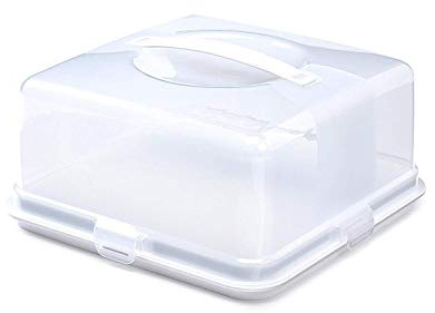 Whitefurze 2 Pack Square Cake Box, 33 x 33 x 16.5cm, Basic, Clip-On, Plastic, Not Microwave Safe