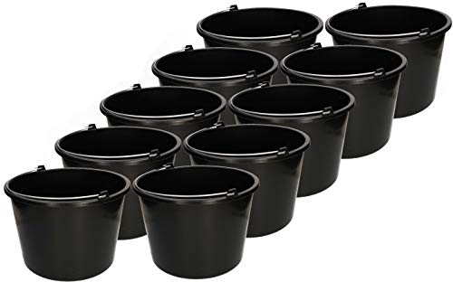 KOTARBAU® 10 Cubos de plástico, 12 litros, Negro, Cubo para Trabajos en jardín, construcción, Balde para mortero, Cemento, Agua, Cubo con asa Multiuso, Cubo Limpieza, Resistente, 10 Unidades