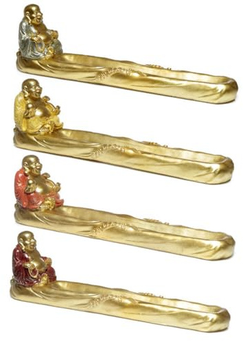 Puckator Mini Lucky Glitter Chinese Laughing Buddha Ashcatcher Incense Stick Burner - Spiritual Zen Meditation Gifts - Buddhist Incense Holders For Cones - Incense Burner - Gifts For Men And Women