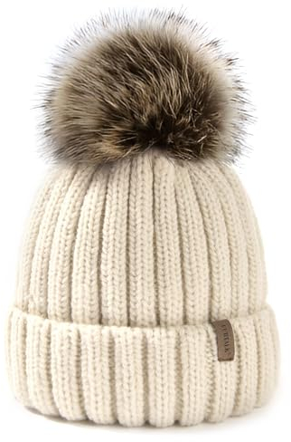 FURTALK Kleinkind Beanie Baumwollfutter Bommelmütze mit Kunstpelz Ball Unisex Mädchen & Jungen Kinder Winter Pom Pom Strickmütze