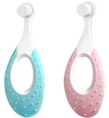 2pcs Baby Zahnbürste Extra Weiche Zahnbürste mit 10000 Soft Floss Borsten für die Zahnfleischpflege für Alter 0-3 Jahre alt（blau und rosa）