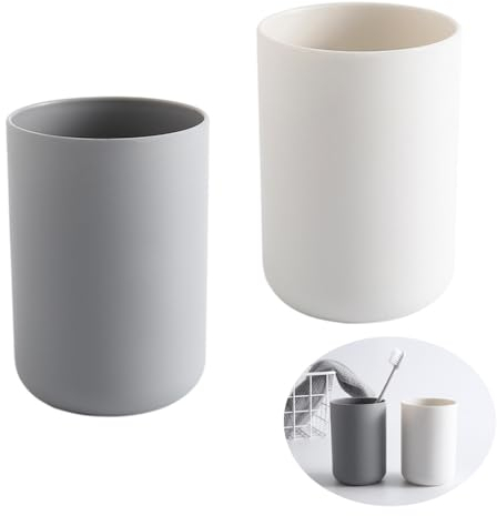 Zahnputzbecher 2 Stück, Kunststoff Zahnbürstenbecher Set, Mundbecher Trinkbecher (Weiß, Grau)