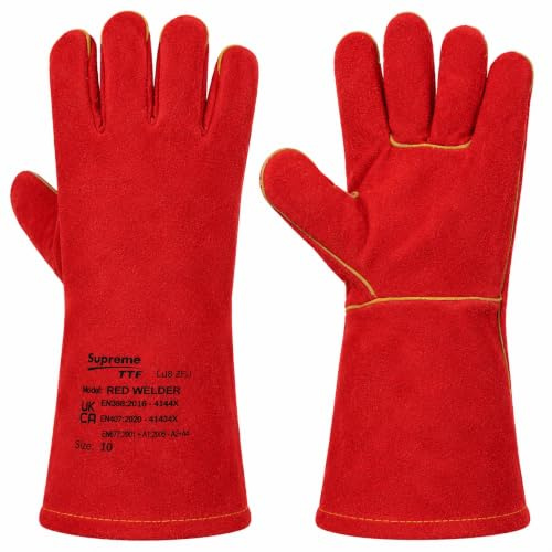 Supreme TTF x Welding Gloves Long Leather Gauntlets Heat Resistant Lined MIG ARC Welders Protective Welders Gloves with Flexible Leather Can be Used for Gardening