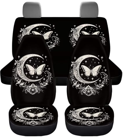 UOIMAG Moon Butterfly Autositzbezüge, komplettes Set, 4-teilig, schwarz, Zubehör, universell passend für die meisten Fahrzeuge, Autos, SUVs