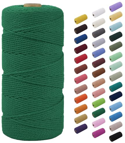 CAMAL Makramee-Garn, Makramee Garn 2mm Baumwollgarn 200m Baumwollschnur Bunte Makrameegarn für DIY Handwerk Basteln Stricken Boho Deko, Baumwollschnur zum Basteln Stricken (Grün)