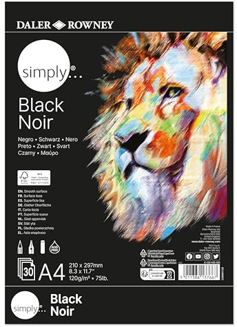 Daler-Rowney Simply Colour Drawing & Sketching Paper Pad, A4, 120gsm, 30 Black Sheets, for Entry-Level Artists & Hobbyists