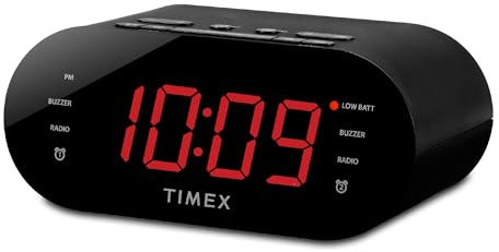 Timex - Alarm Clock for Bedroom with FM Radio and 10 Station Presets, Clock Radio with Dual Alarms, Large Display, Sleep & Snooze Timer, Black