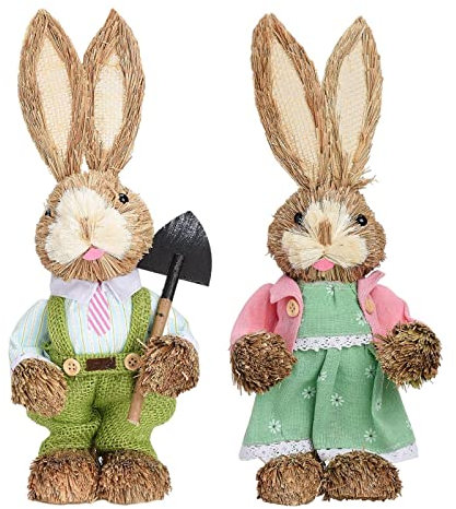 Ghzste 2 piezas de conejo de Pascua de paja, adorno de conejo de Pascua, bonita figura de conejo de Pascua, decoraciones tejidas de conejo de Pascua, decoraciones de Pascua decoración del hogar (A)