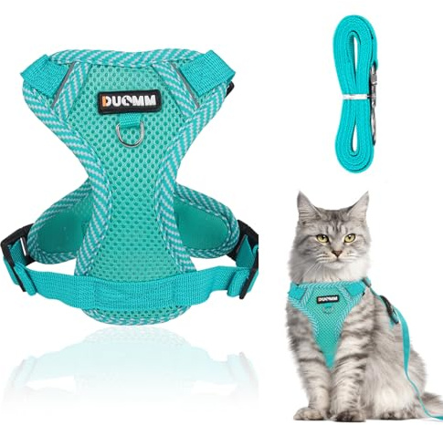 Pettorina per Gatti con Guinzaglio,Imbracatura per Gatti Antifuga con Rete Traspirante e Strisce Riflettenti,Adatto a gatti e cani di piccola taglia,Blu,M