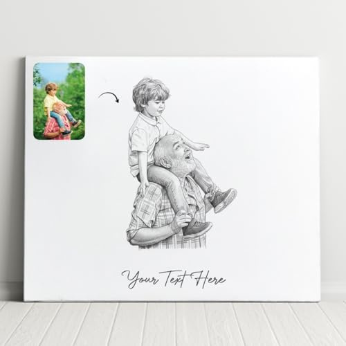 UKustomize Custom Family Photo Canvas Black and White Pencil Sketch Style Personalized Drawing for Grandparents, Mom, Nana Peronalised Line Art Unique Birthday Gift (A4-12X8 in/30 x 20 cm)